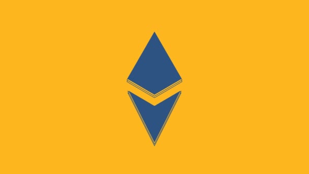 Blauwe Cryptogeld Munt Ethereum Eth Pictogram Geïsoleerd Oranje Achtergrond Altcoin — Stockvideo
