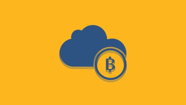 Blue Cryptocurrency Cloud Mining Icoon Geïsoleerd Oranje Achtergrond Blockchain Technologie — Stockvideo