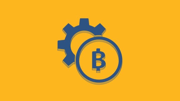 Синий Значок Криптовалюты Bitcoin Изолирован Оранжевом Фоне Настройка Передачи Биткойна — стоковое видео