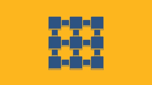 Icono Tecnología Blockchain Azul Aislado Sobre Fondo Naranja Datos Criptomoneda — Vídeos de Stock