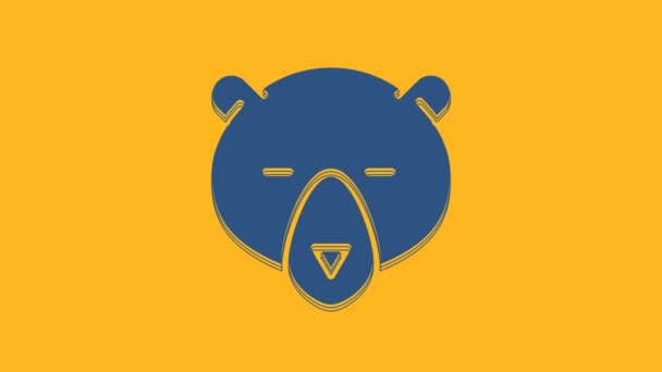 Blue Bear Head Icon Isolated Orange Background Video Motion Graphic — Stock Video