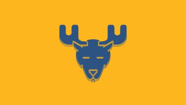 Blue Moose Hoofd Met Hoorns Pictogram Geïsoleerd Oranje Achtergrond Video — Stockvideo