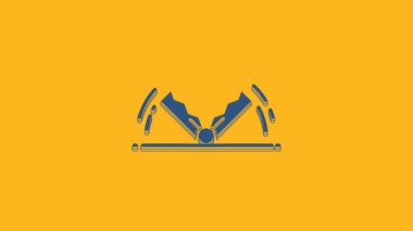 Mavi Tuzak av ikonu turuncu arka planda izole edildi. 4K Video hareketli grafik canlandırması.