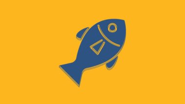 Blue Fish icon isolated on orange background. 4K Video motion graphic animation.