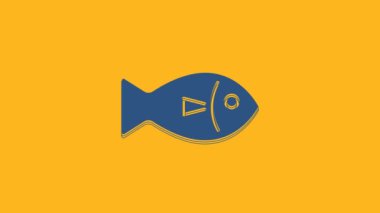 Blue Fish icon isolated on orange background. 4K Video motion graphic animation.