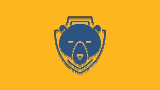 Cabeza Oso Azul Icono Del Escudo Aislado Sobre Fondo Naranja — Vídeo de stock