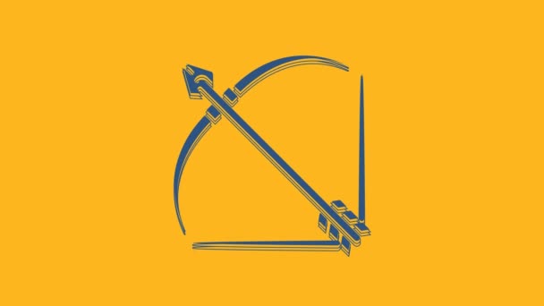 Blue Bow Arrow Quiver Icon Isolated Orange Background Video Motion — Vídeo de stock