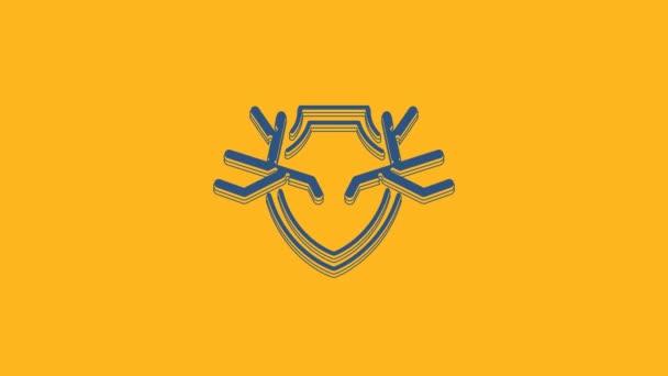 Cornamenta Ciervo Azul Icono Del Escudo Aislado Sobre Fondo Naranja — Vídeos de Stock