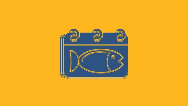 Modrý Kalendář Ikonou Ryby Izolované Oranžovém Pozadí Den Ryb Grafická — Stock video