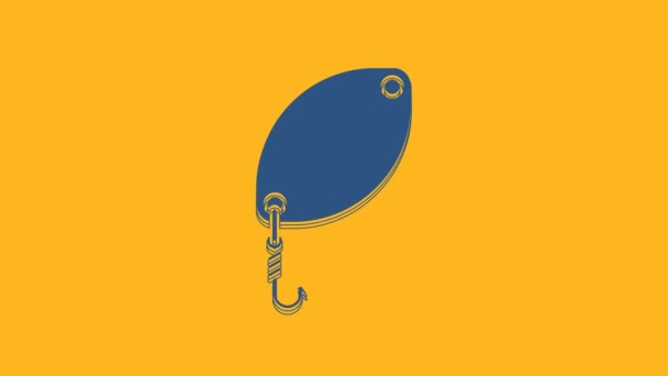 Blue Fishing Spoon Icon Isolated Orange Background Fishing Baits Shape — Stock Video