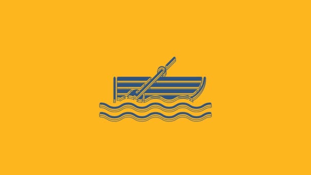 Modrý Rybářský Člun Vesly Vodní Ikonu Izolované Oranžovém Pozadí Grafická — Stock video