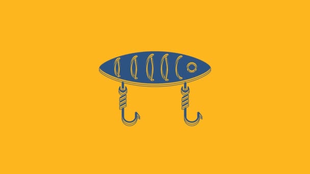Иконка Голубая Рыбалка Выделена Оранжевом Фоне Рыболовные Снасти Видеографическая Анимация — стоковое видео
