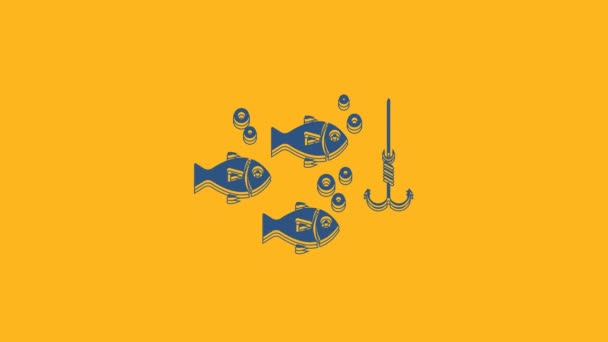 Blue Fishing Hook Water Fish Icon Isolated Orange Background Fishing — Stock Video