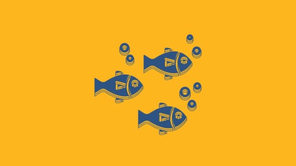 Blue Fish Icon Isolated Orange Background Video Motion Graphic Animation — Stock Video
