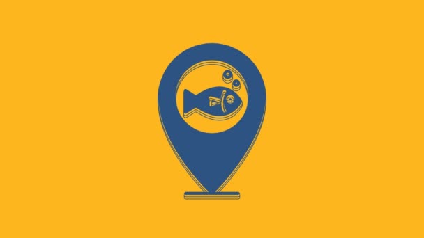 Blue Location Icona Pesca Isolato Sfondo Arancione Zona Pesca Animazione — Video Stock