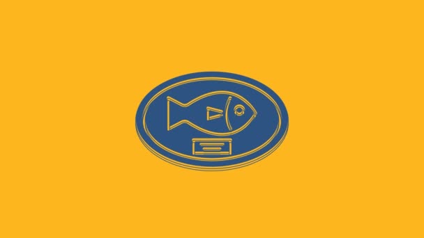Modrá Rybí Trofej Visí Desce Ikony Izolované Oranžovém Pozadí Rybářská — Stock video