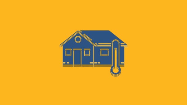 Icona Temperatura Blue House Isolata Sfondo Arancione Icona Del Termometro — Video Stock