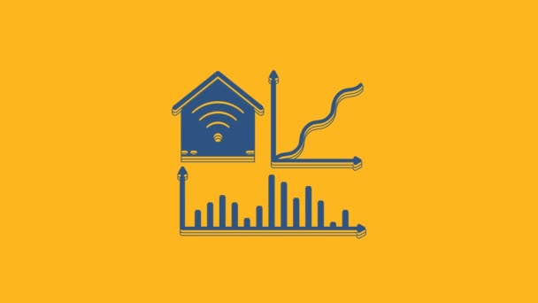 Casa Inteligente Azul Con Icono Aislado Sobre Fondo Naranja Control — Vídeo de stock