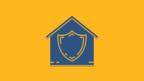 Blue House Protection Icon Isolated Orange Background Protection Safety Security — Stock Video