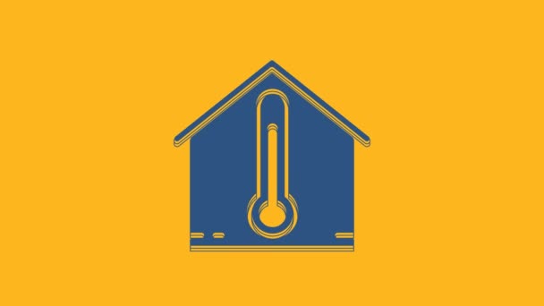Icono Temperatura Casa Azul Aislado Sobre Fondo Naranja Icono Del — Vídeos de Stock