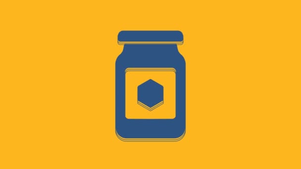 Blaues Honigglas Auf Orangefarbenem Hintergrund Food Bank Süße Natürliche Nahrung — Stockvideo