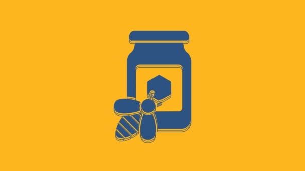Blue Jar Honey Bee Icon Isolated Orange Background Sweet Natural — Stock Video