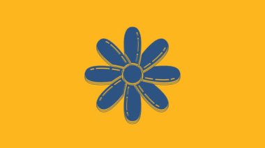 Mavi Çiçek simgesi turuncu arkaplanda izole edilmiş. Tatlı doğal yemek. 4K Video hareketli grafik canlandırması.