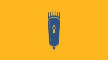 Blue Electrical hair clipper or shaver icon isolated on orange background. Barbershop symbol. 4K Video motion graphic animation.