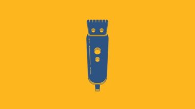 Blue Electrical hair clipper or shaver icon isolated on orange background. Barbershop symbol. 4K Video motion graphic animation.