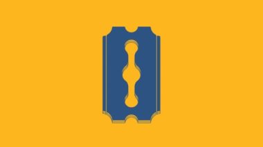 Blue Blade razor icon isolated on orange background. 4K Video motion graphic animation.