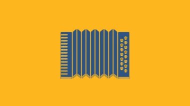 Mavi Müzik enstrümanı akordeon simgesi turuncu arka planda izole edildi. Klasik bayan, harmonik. 4K Video hareketli grafik canlandırması.