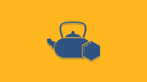 Синій Чайник Медовою Іконою Ізольовано Помаранчевому Фоні Солодка Натуральна Їжа — стокове відео
