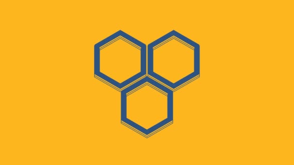 オレンジの背景にブルーのハニカムアイコンが孤立しています 蜂蜜の細胞のシンボル 甘い自然食品 4Kビデオモーショングラフィックアニメーション — ストック動画