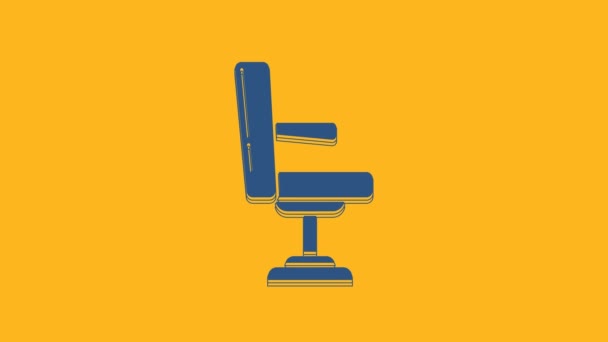 Ikona Krzesła Blue Barbershop Odizolowana Pomarańczowym Tle Znak Fotela Fryzjerskiego — Wideo stockowe