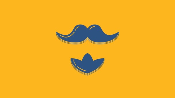 Blue Mustache Beard Icon Isolated Orange Background Barbershop Symbol Facial — Stok video