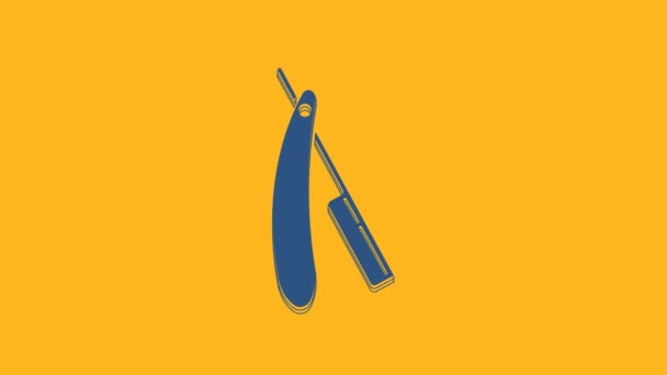 Blue Straight Razor Icon Isolated Orange Background Barbershop Symbol Video — 비디오