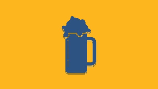 Blaues Glas Bier Symbol Isoliert Auf Orangefarbenem Hintergrund Video Motion — Stockvideo