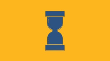 Blue Old hourglass with flowing sand icon isolated on orange background. Sand clock sign. Business and time management concept. 4K Video motion graphic animation.