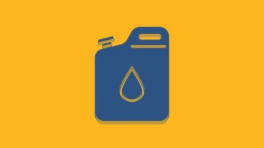 Blue Canister for gasoline icon isolated on orange background. Diesel gas icon. 4K Video motion graphic animation.