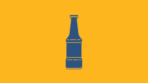 Modré Pivo Láhev Ikona Izolované Oranžovém Pozadí Grafická Animace Pohybu — Stock video
