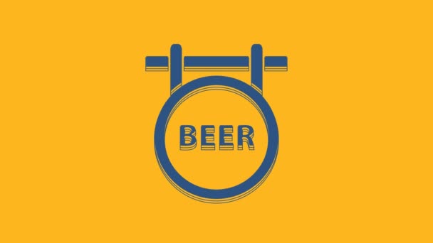 Blue Street Signboard Inscription Beer Icon Isolated Orange Background Suitable — Stock Video
