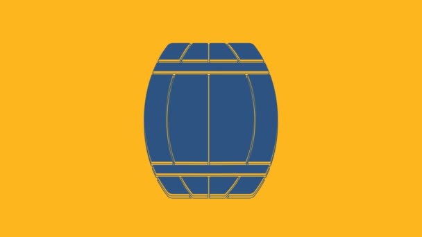 Blue Wooden Barrel Icon Isolated Orange Background Alcohol Barrel Drink — Stock Video