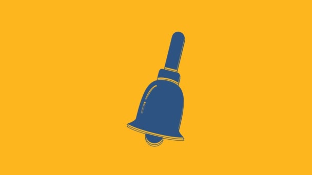 Μπλε Κουδουνίστρα Απομονωμένη Πορτοκαλί Φόντο Συναγερμός Καμπάνα Υπηρεσίας Σήμα Handbell — Αρχείο Βίντεο