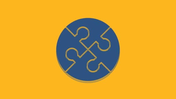 Blue Piece Puzzle Icon Isolated Orange Background Business Marketing Finance — Stockvideo