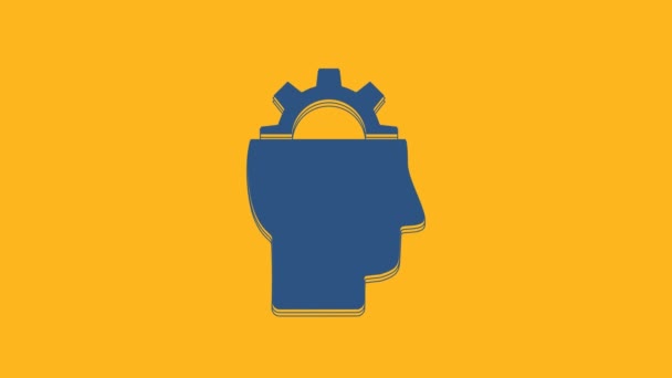 Niebieski Człowiek Sprzętem Wewnątrz Ikony Odizolowany Pomarańczowym Tle Sztuczna Inteligencja — Wideo stockowe