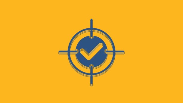 Blue Target Check Mark Icon Isolated Orange Background Dart Board — Stock Video