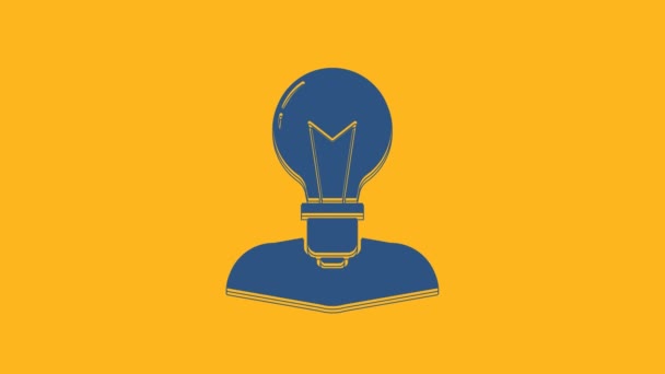 Blue Human Head Lamp Bulb Icon Isolated Orange Background Video — Stock Video