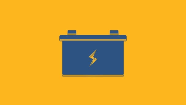 Blue Car Batterij Pictogram Geïsoleerd Oranje Achtergrond Accumulator Batterij Energie — Stockvideo