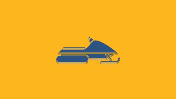 Blaues Schneemobil Symbol Isoliert Auf Orangefarbenem Hintergrund Schneemobil Schild Extremsport — Stockvideo