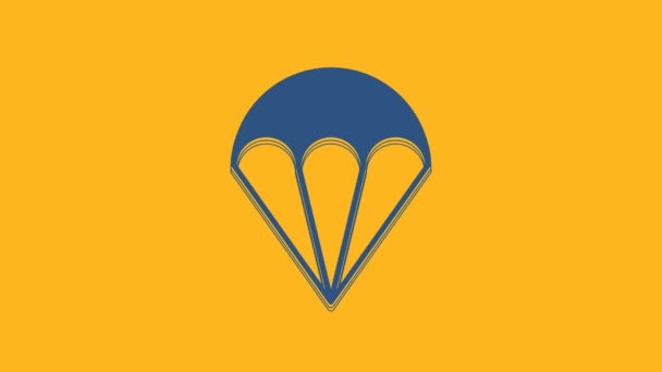 Icono Paracaídas Azul Aislado Sobre Fondo Naranja Deporte Extremo Equipamiento — Vídeo de stock